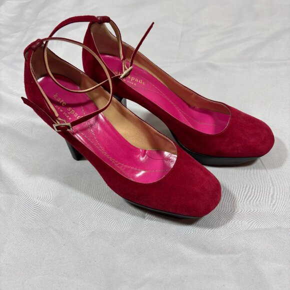 Kate Spade Trilby Ruby New York Round Toe Mary Jane Pumps Suede Heels Size 7 - Picture 4 of 9